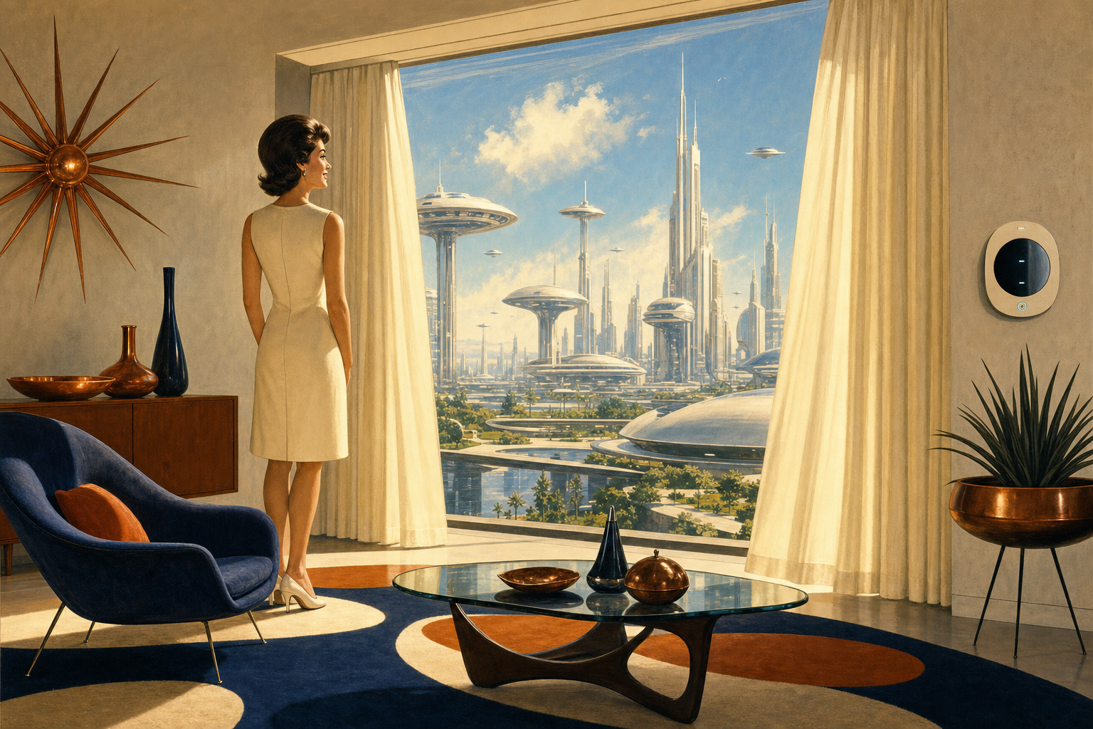 Luminary Glide Smart Motorized Curtain Controller — retro sci-fi lifestyle